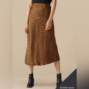 Vetta Reversible satin midi skirt - Leopard and Black